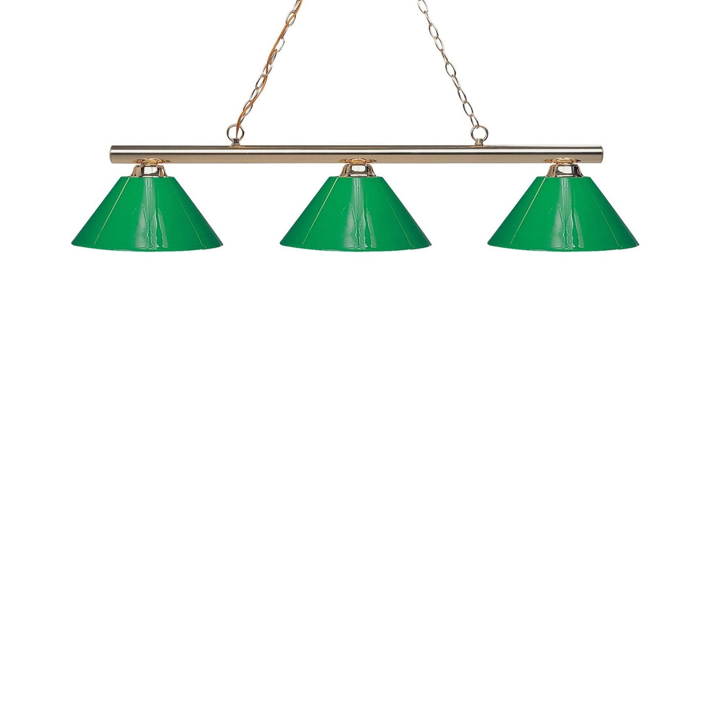 Sharp Shooter Billiard Pendant Light in Polished Brass/Plastic Green  (3-Light).