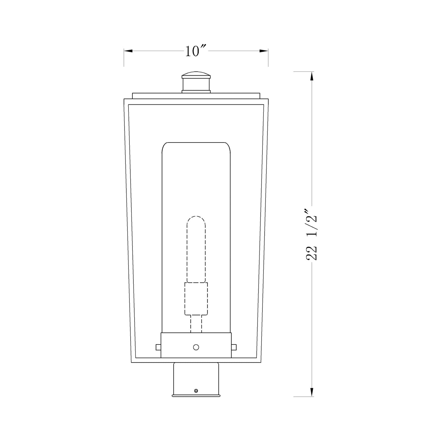 Sheridan Outdoor Post Light - line drawing.