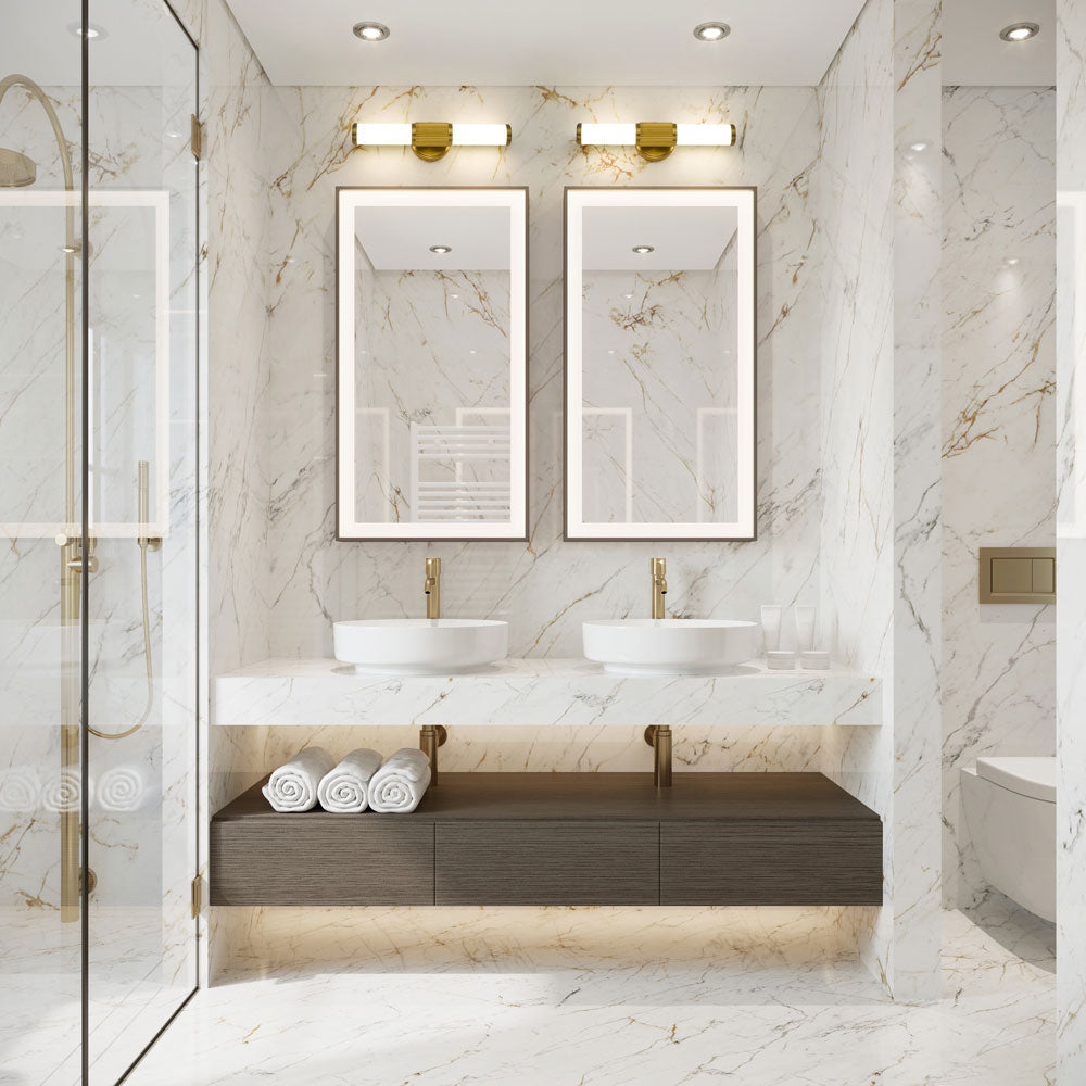 Solange LED Bath Vanity Light in bathroom.