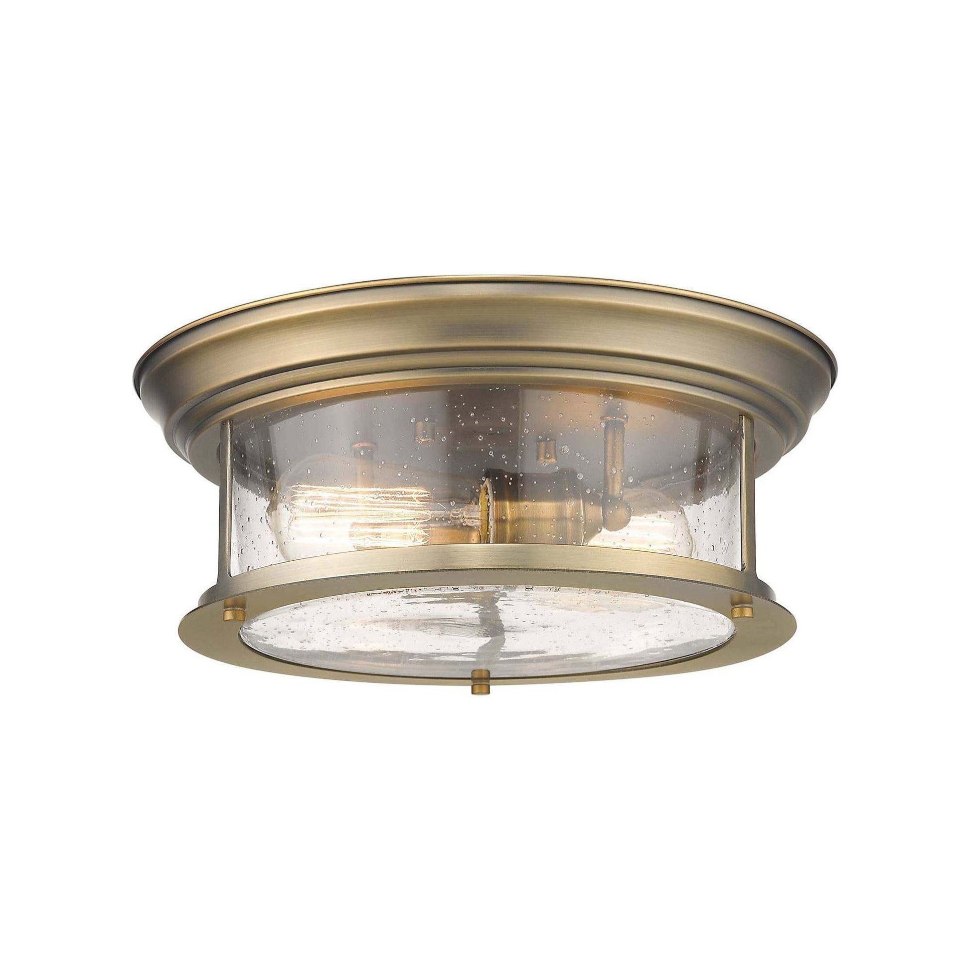 Sonna Flush Mount Ceiling Light in Heritage Brass (13.5-Inch/Clear Seedy).
