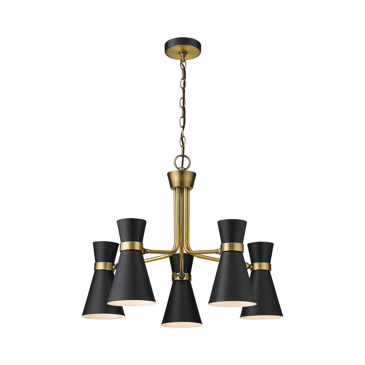 Soriano Chandelier in Matte Black/Heritage Brass (5-Light).