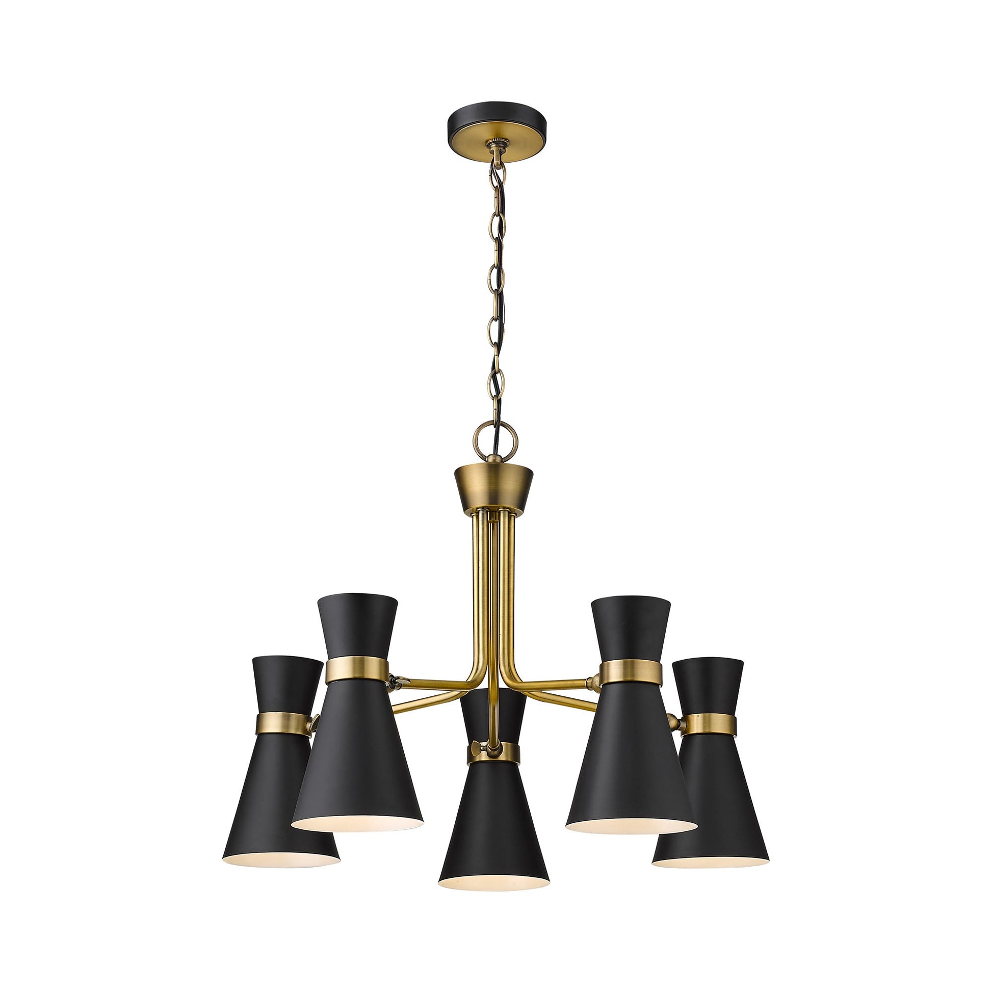 Soriano Chandelier in Matte Black/Heritage Brass (5-Light).