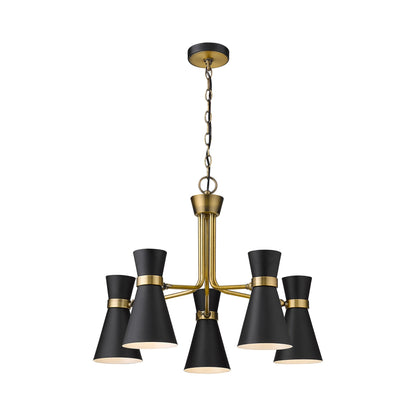 Soriano Chandelier in Matte Black/Heritage Brass (5-Light).