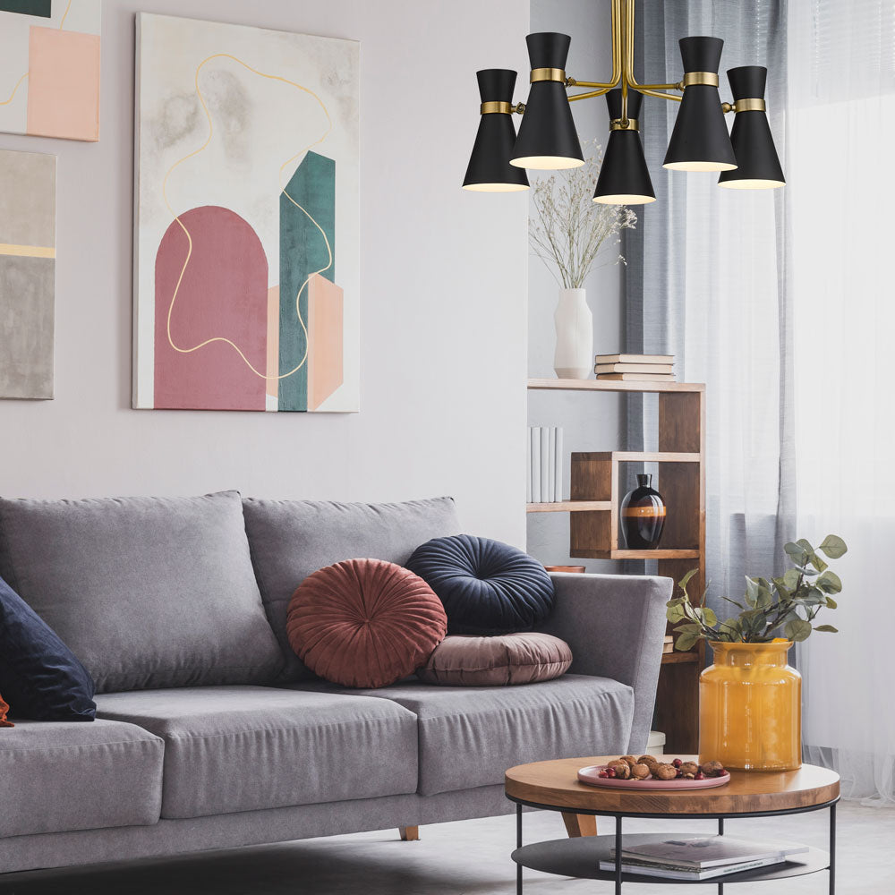 Soriano Chandelier in living room.