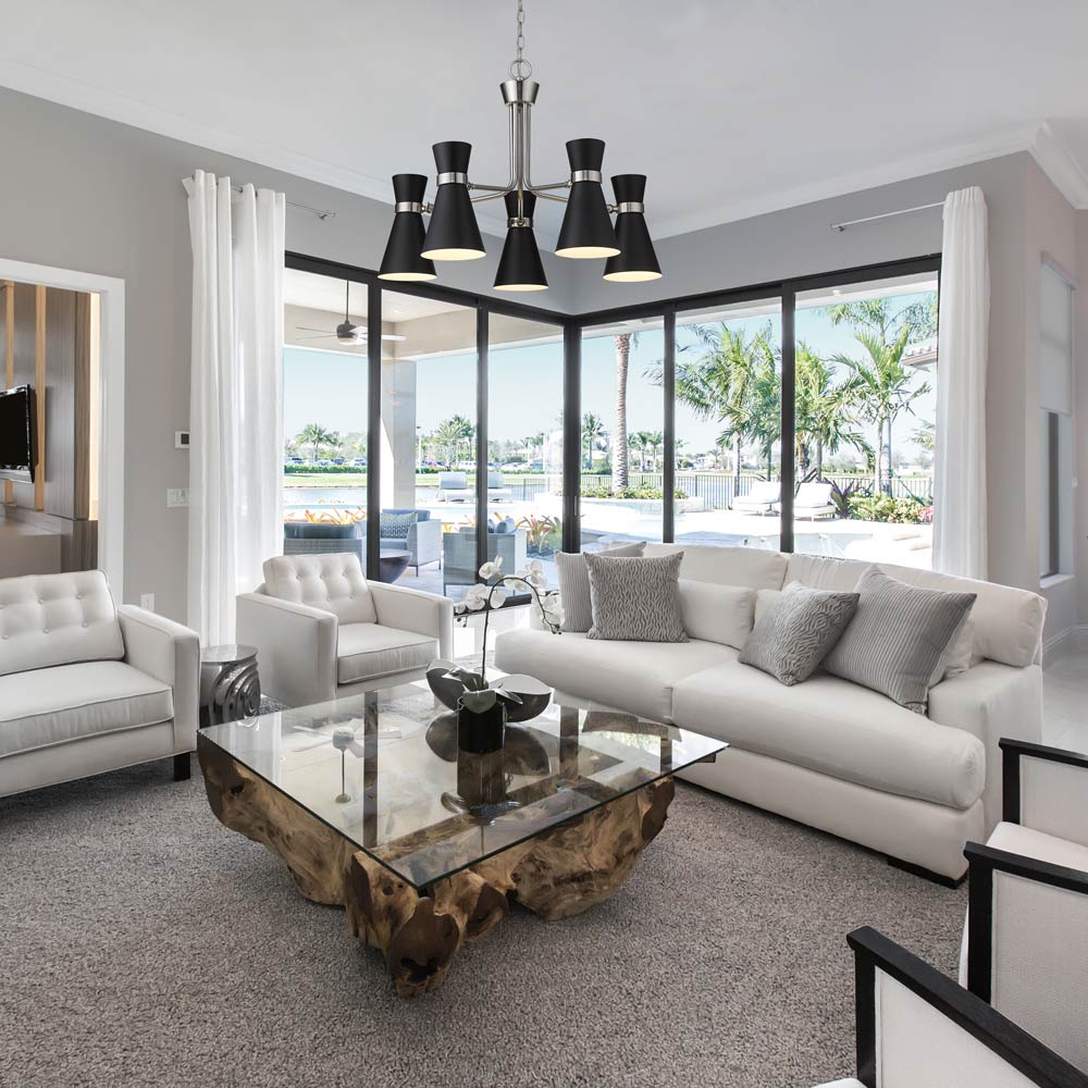 Soriano Chandelier in living room.