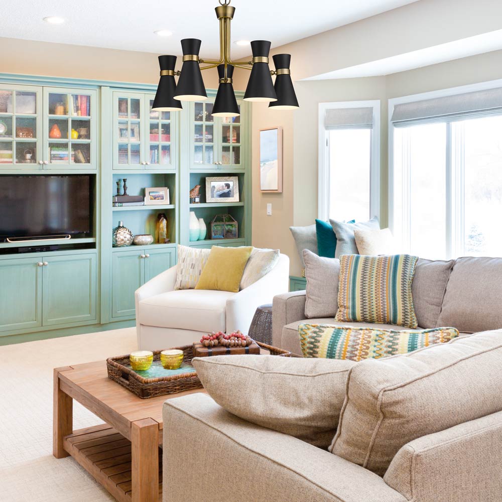 Soriano Chandelier in living room.