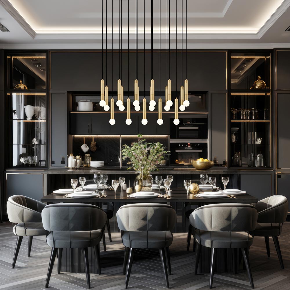 Stari Linear Chandelier in dining room.
