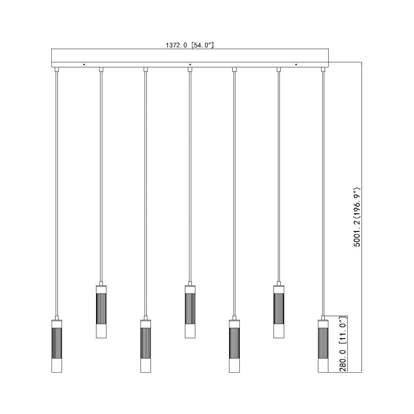 Stari Linear Chandelier - line drawing.