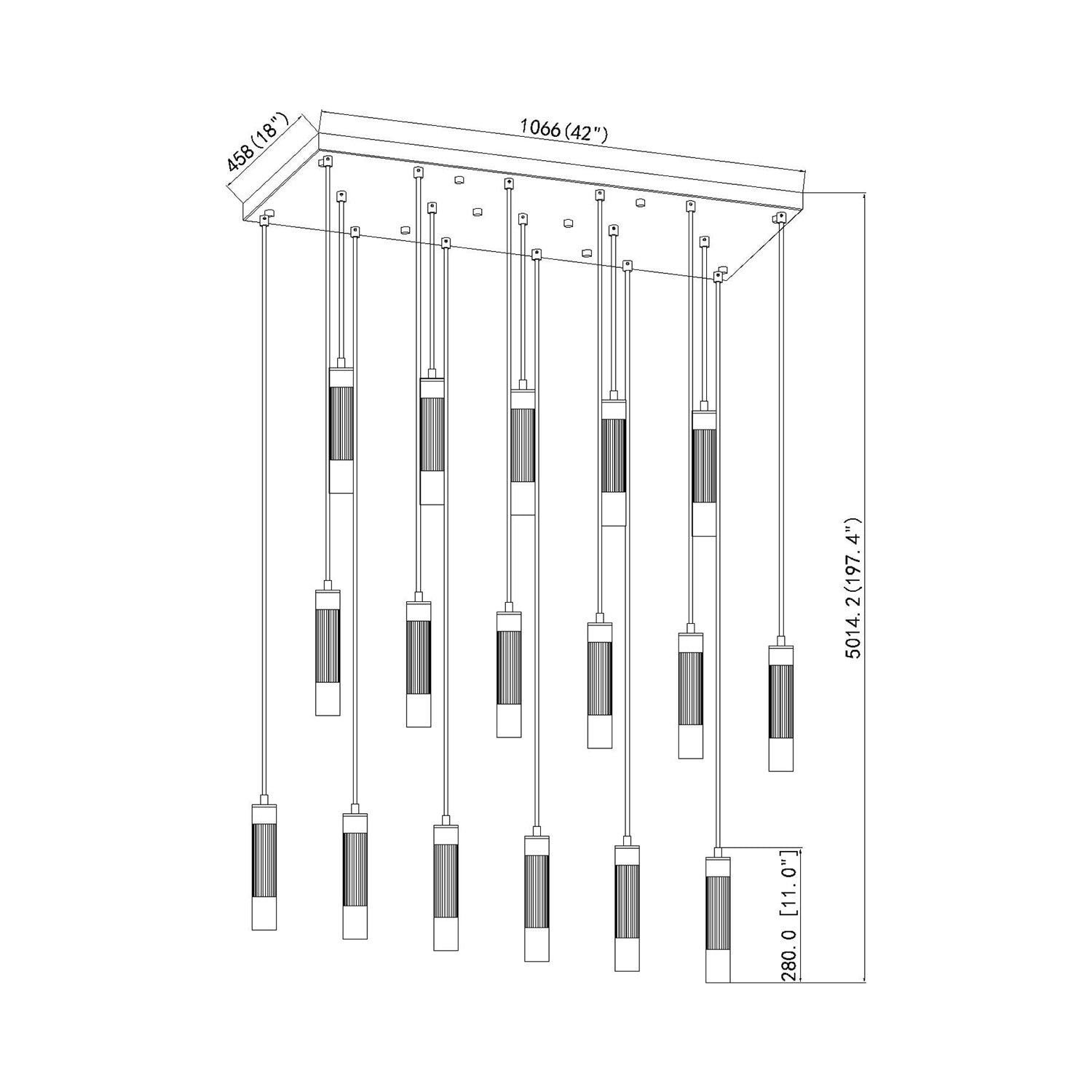 Stari Linear Chandelier - line drawing.