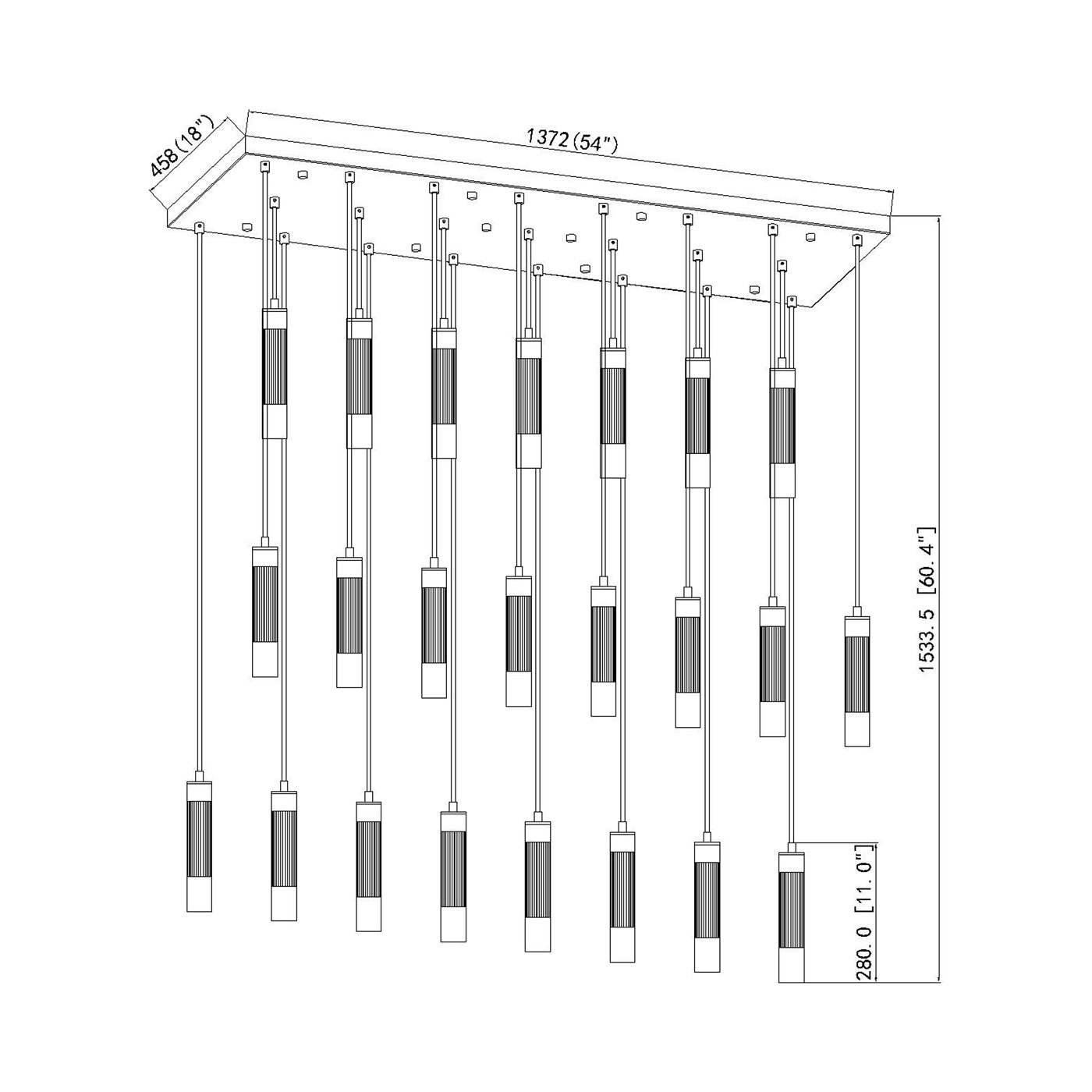 Stari Linear Chandelier - line drawing.