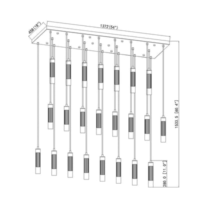 Stari Linear Chandelier - line drawing.