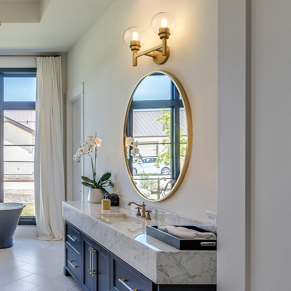 Sutton Bath Vanity Light in bathroom.