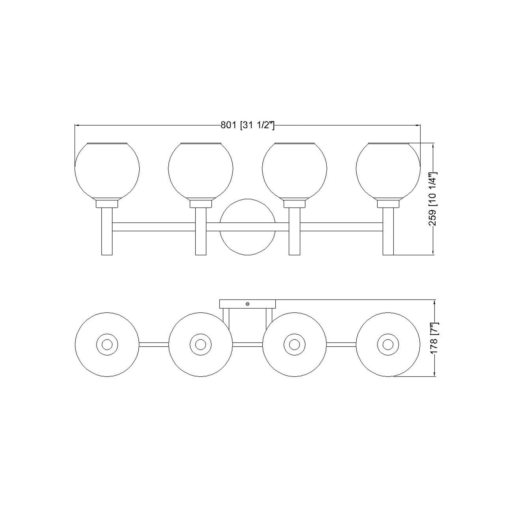 Sutton Bath Vanity Light - line drawing.