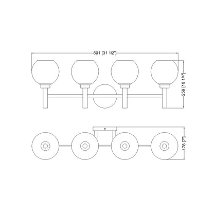 Sutton Bath Vanity Light - line drawing.
