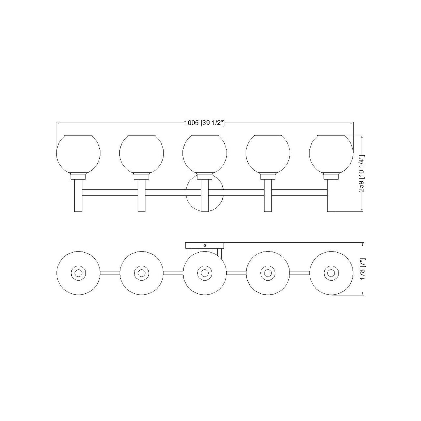 Sutton Bath Vanity Light - line drawing.