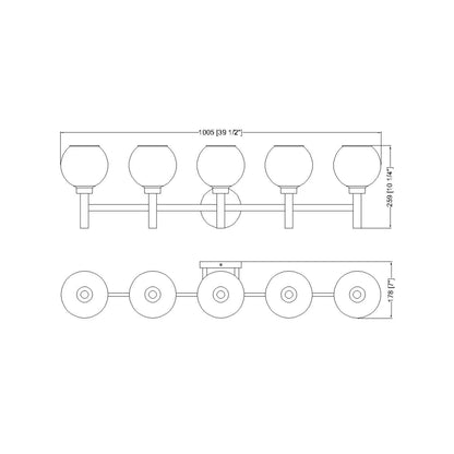 Sutton Bath Vanity Light - line drawing.