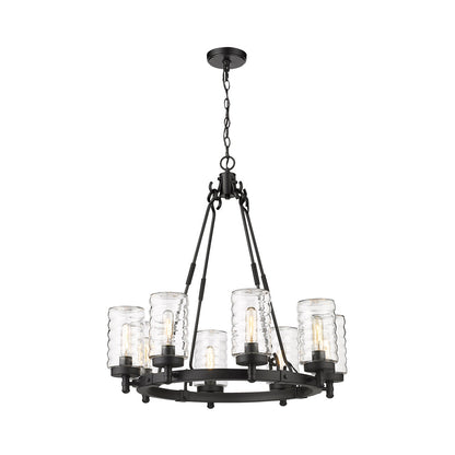 Tahoe Outdoor Chandelier in Matte Black.