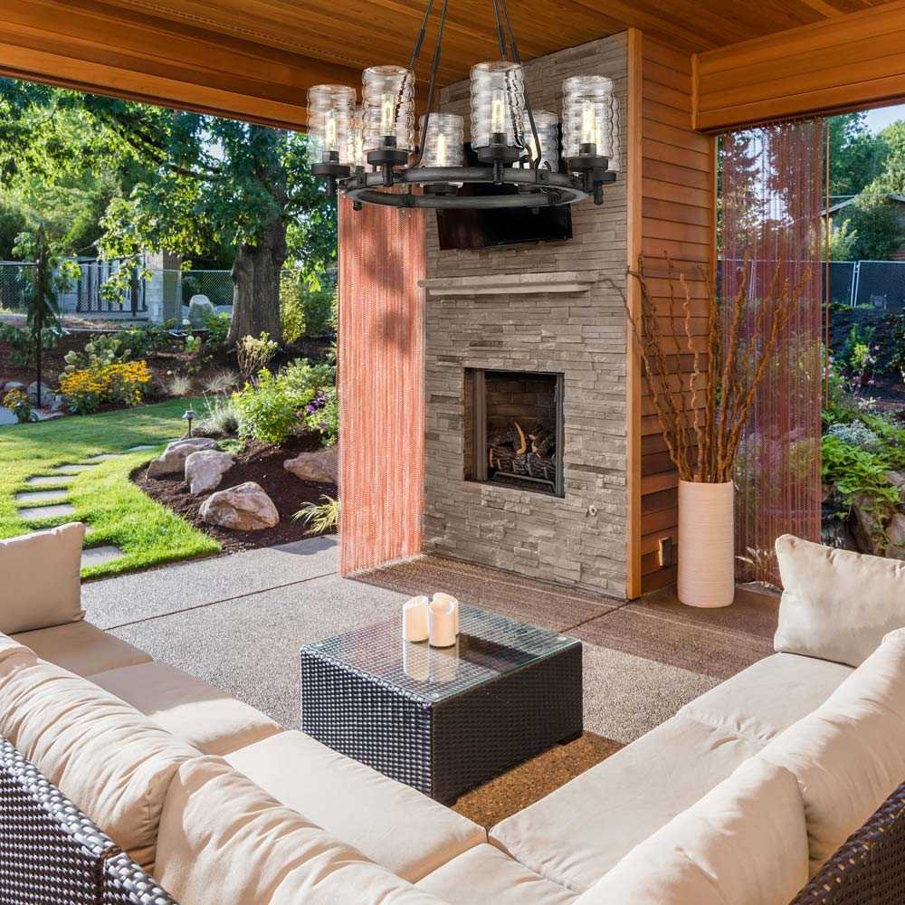 Tahoe Outdoor Chandelier in Outside Area.