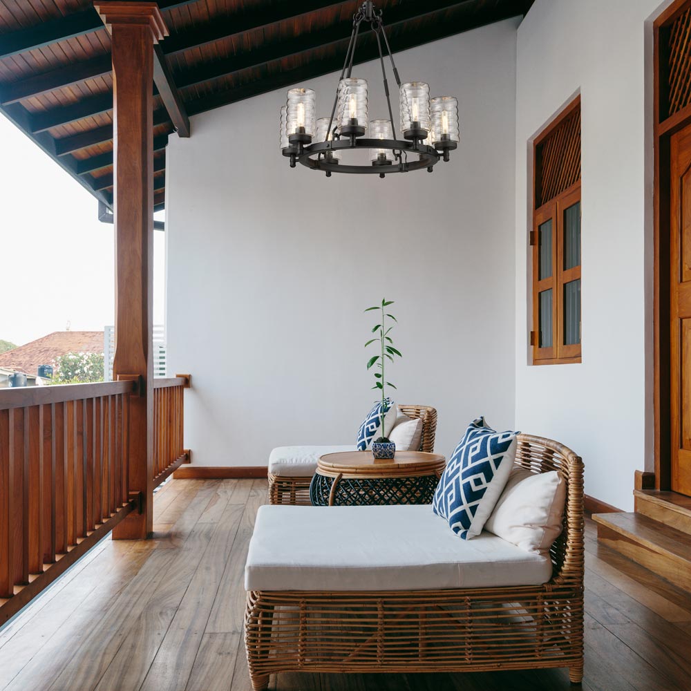 Tahoe Outdoor Chandelier in Outside Area.