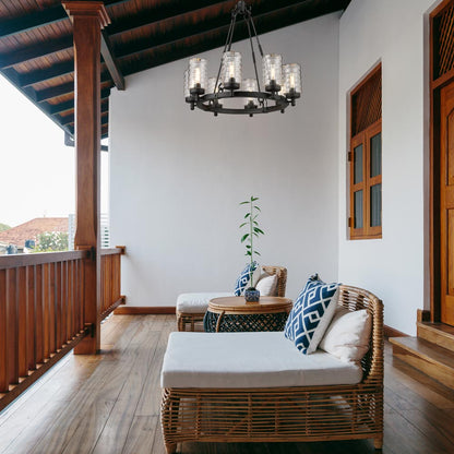 Tahoe Outdoor Chandelier in Outside Area.