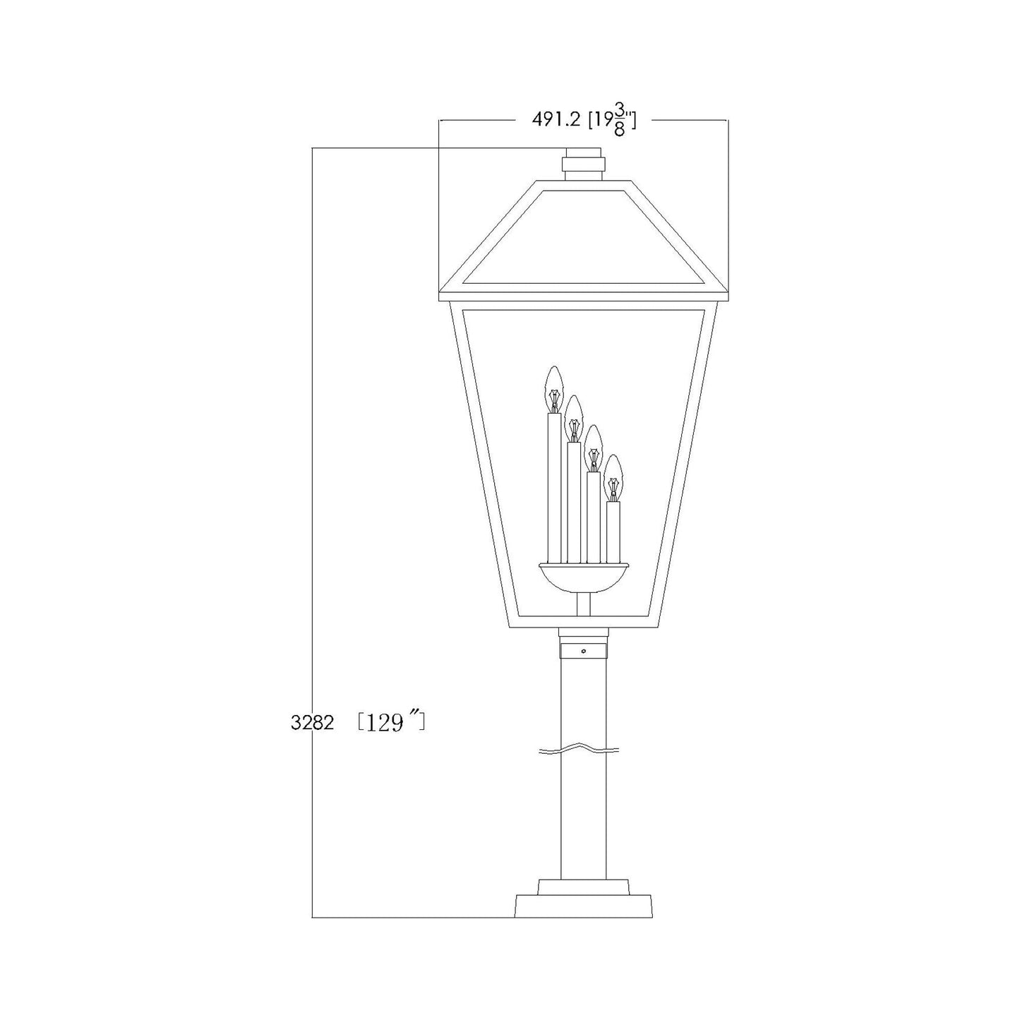 Talbot 536P Outdoor Post Light - line drawing.