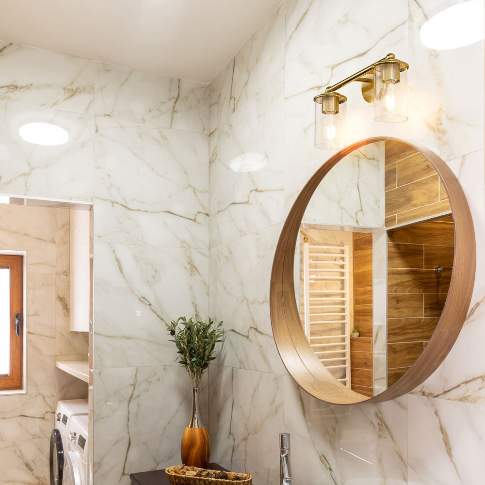 Thayer Bath Vanity Light in bathroom.