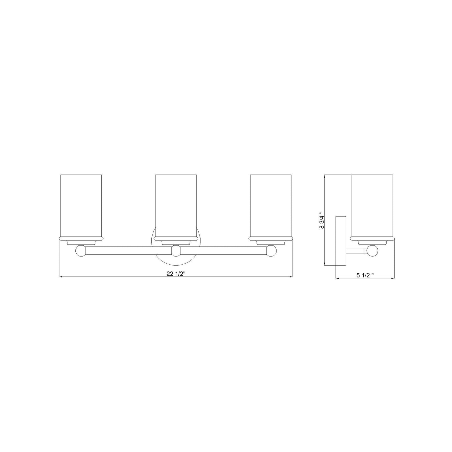 Thayer Bath Vanity Light - line drawing.
