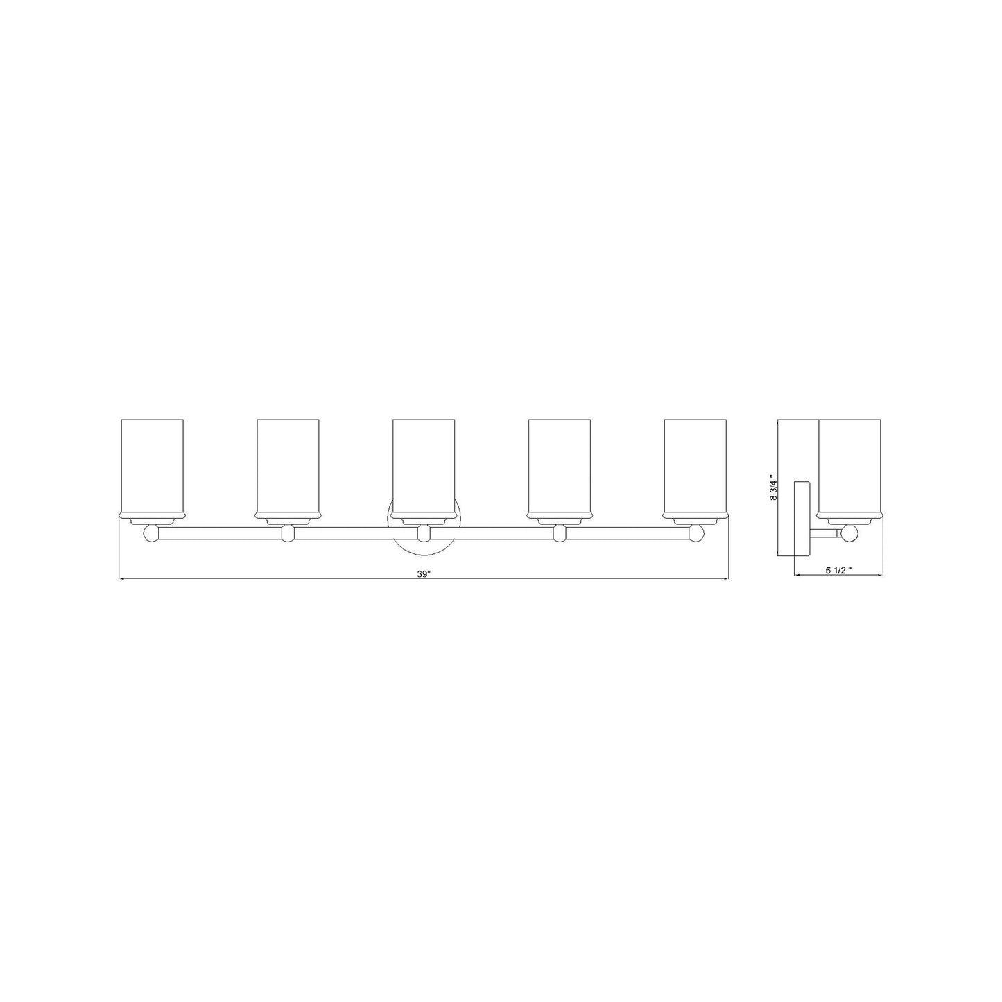 Thayer Bath Vanity Light - line drawing.