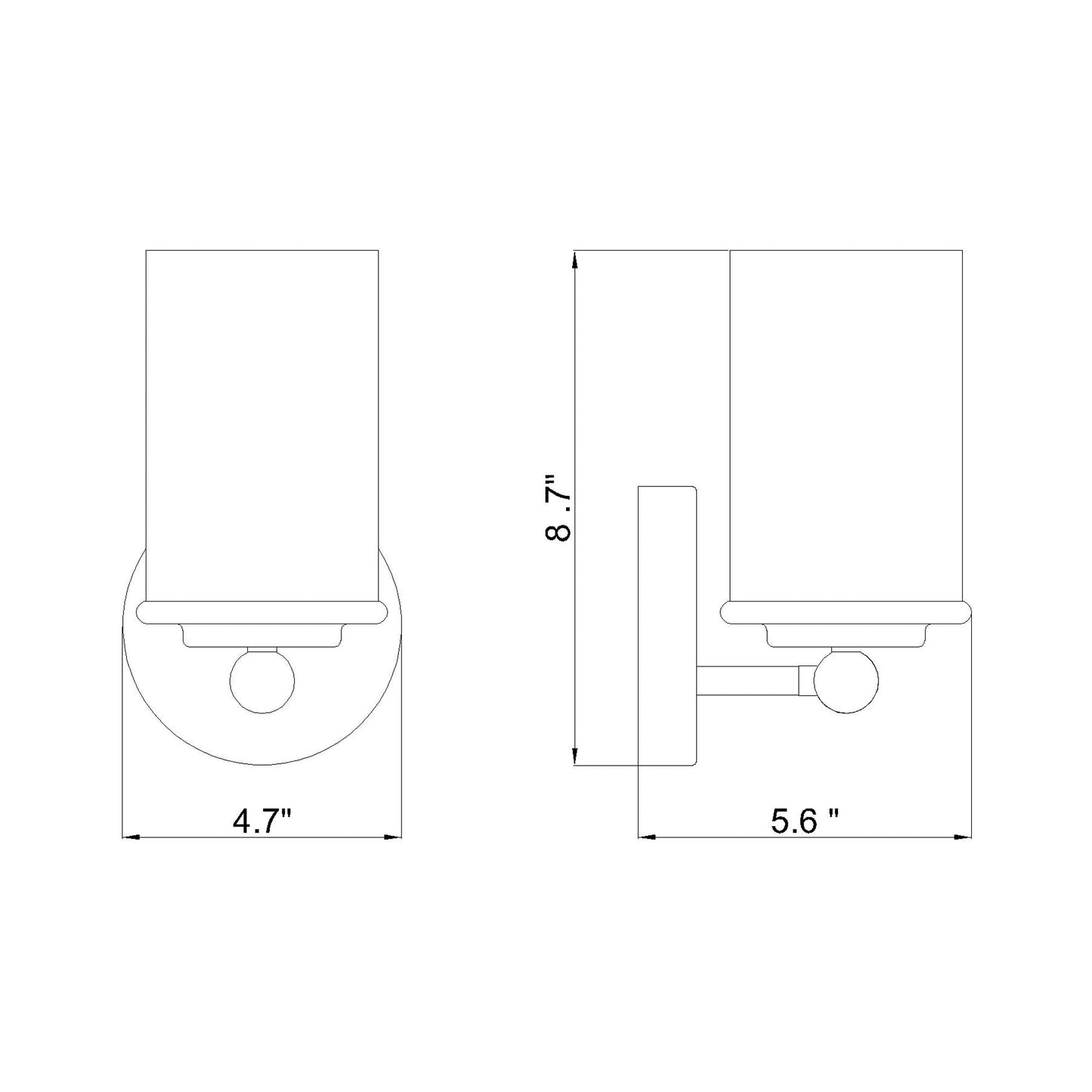 Thayer Bath Wall Light - line drawing.