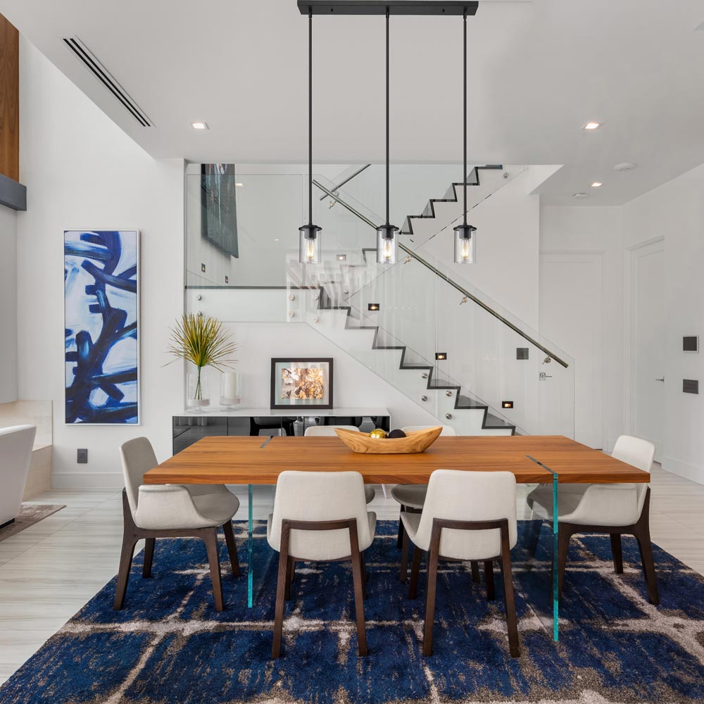 Thayer Linear Pendant Light in dining room.