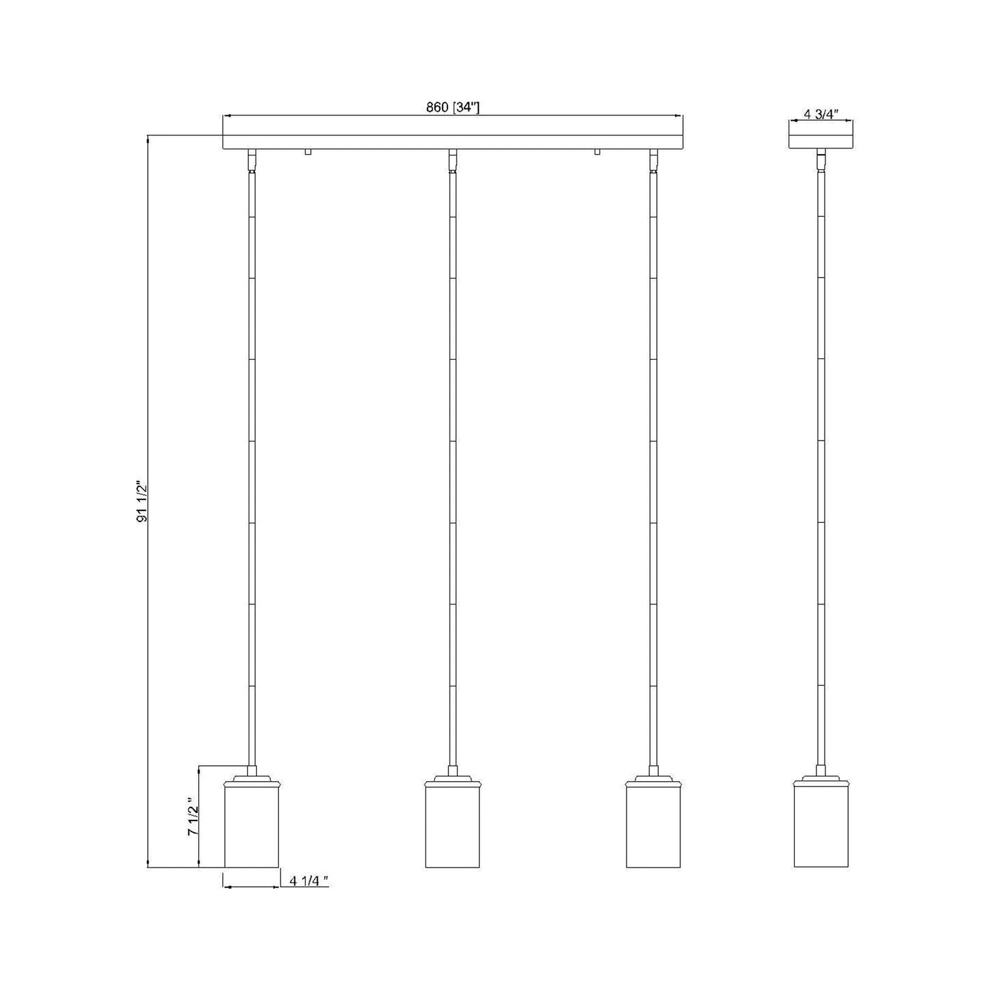 Thayer Linear Pendant Light - line drawing.