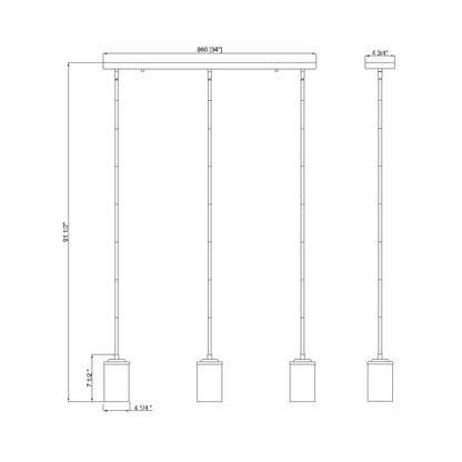 Thayer Linear Pendant Light - line drawing.