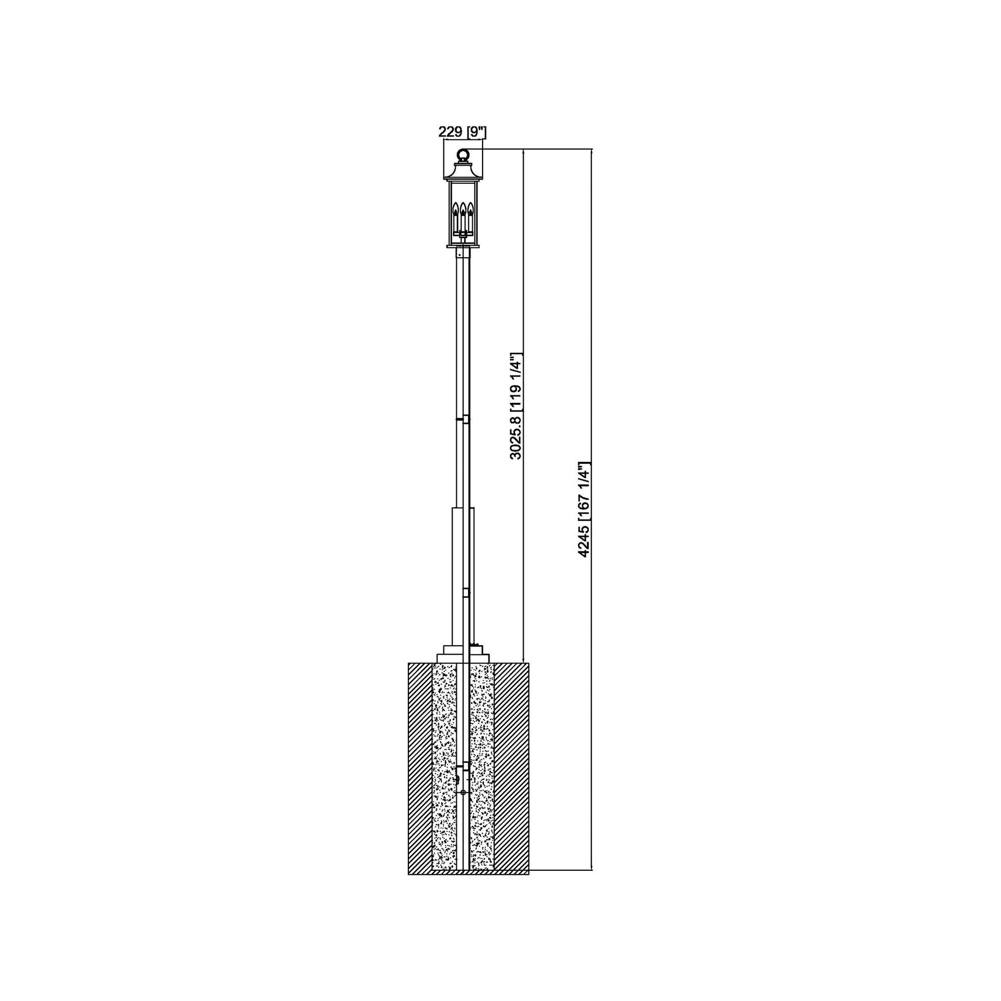 Tiberius 5010 Outdoor Post Light - line drawing.