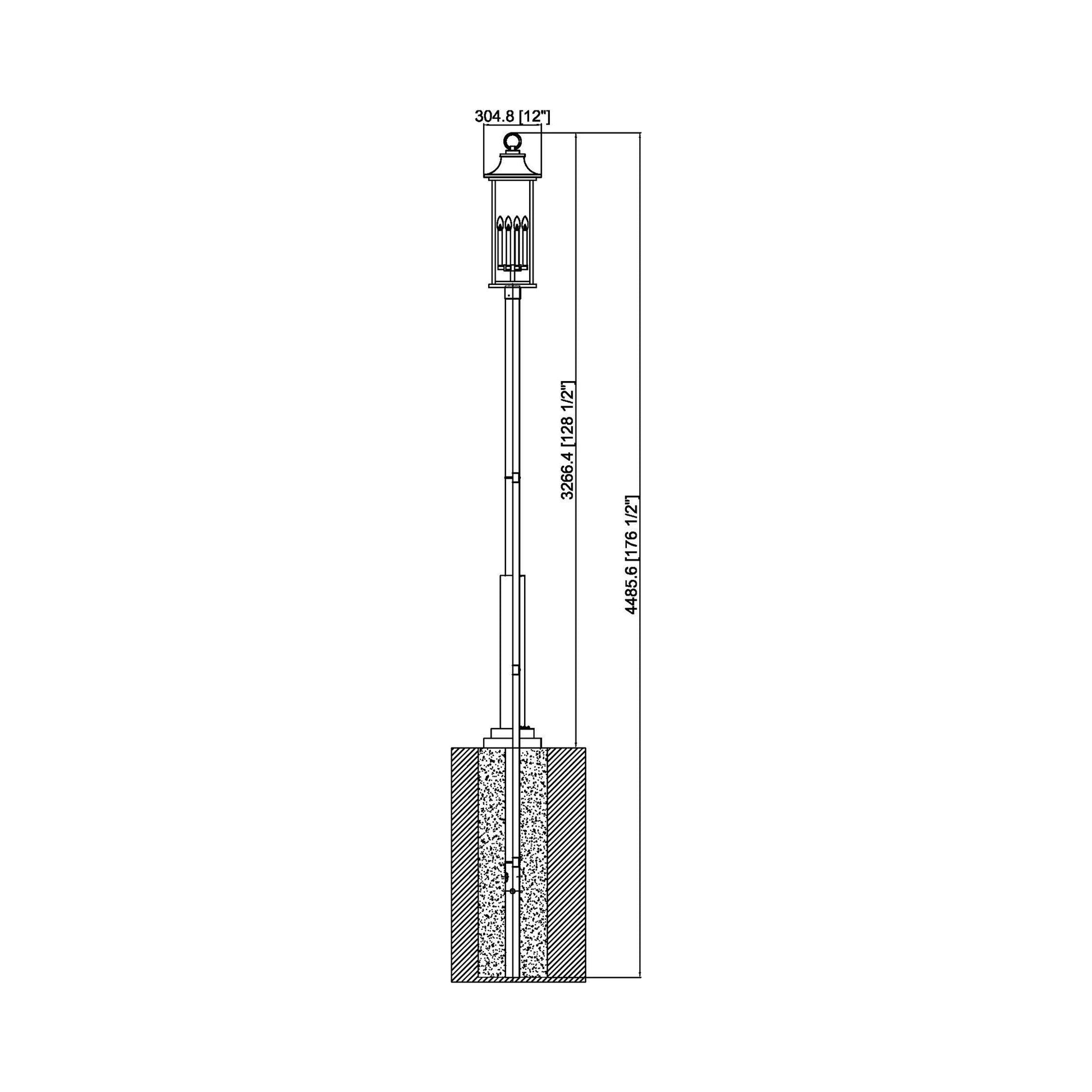 Tiberius 5010 Outdoor Post Light - line drawing.