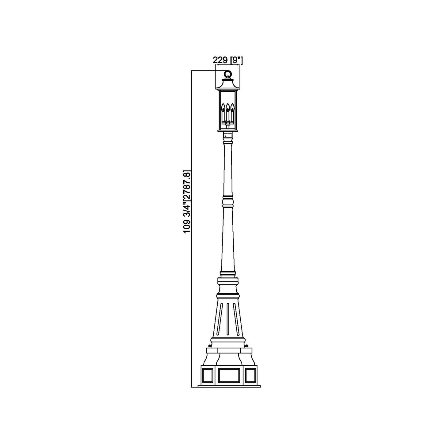 Tiberius 564 Outdoor Post Light - line drawing.