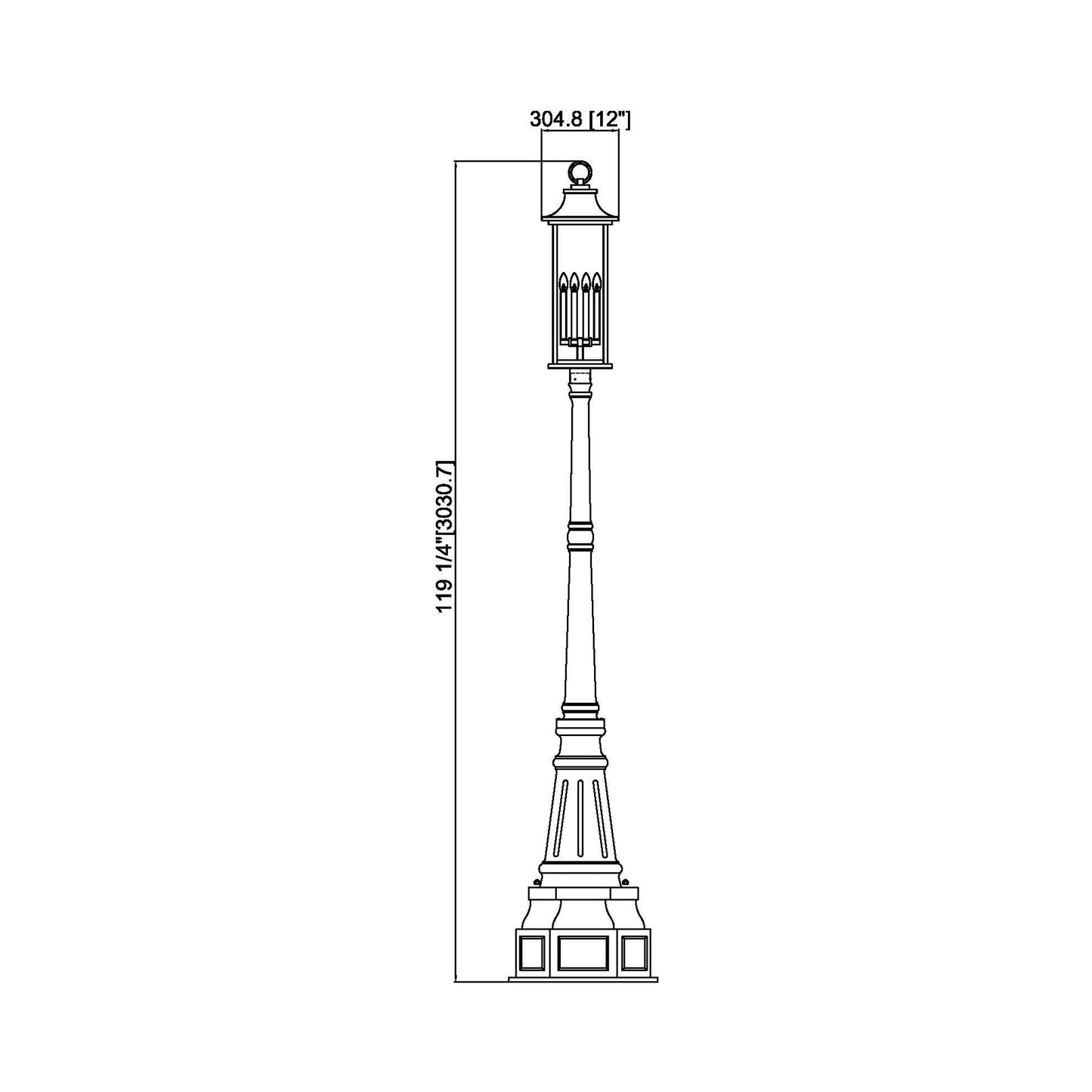 Tiberius 564 Outdoor Post Light - line drawing.