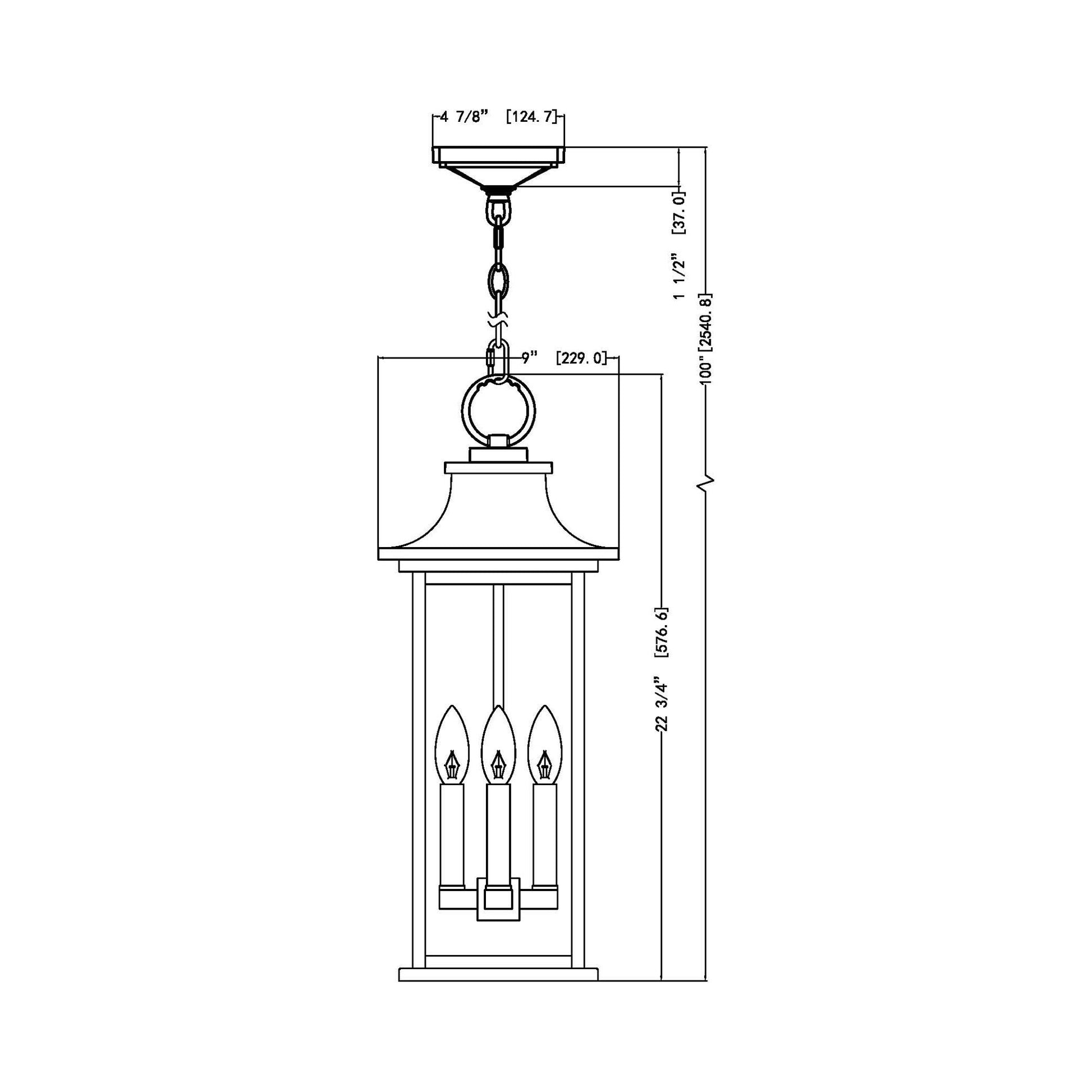 Tiberius Outdoor Pendant Light - line drawing.
