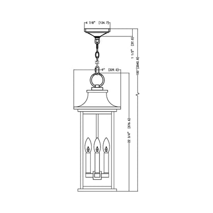 Tiberius Outdoor Pendant Light - line drawing.