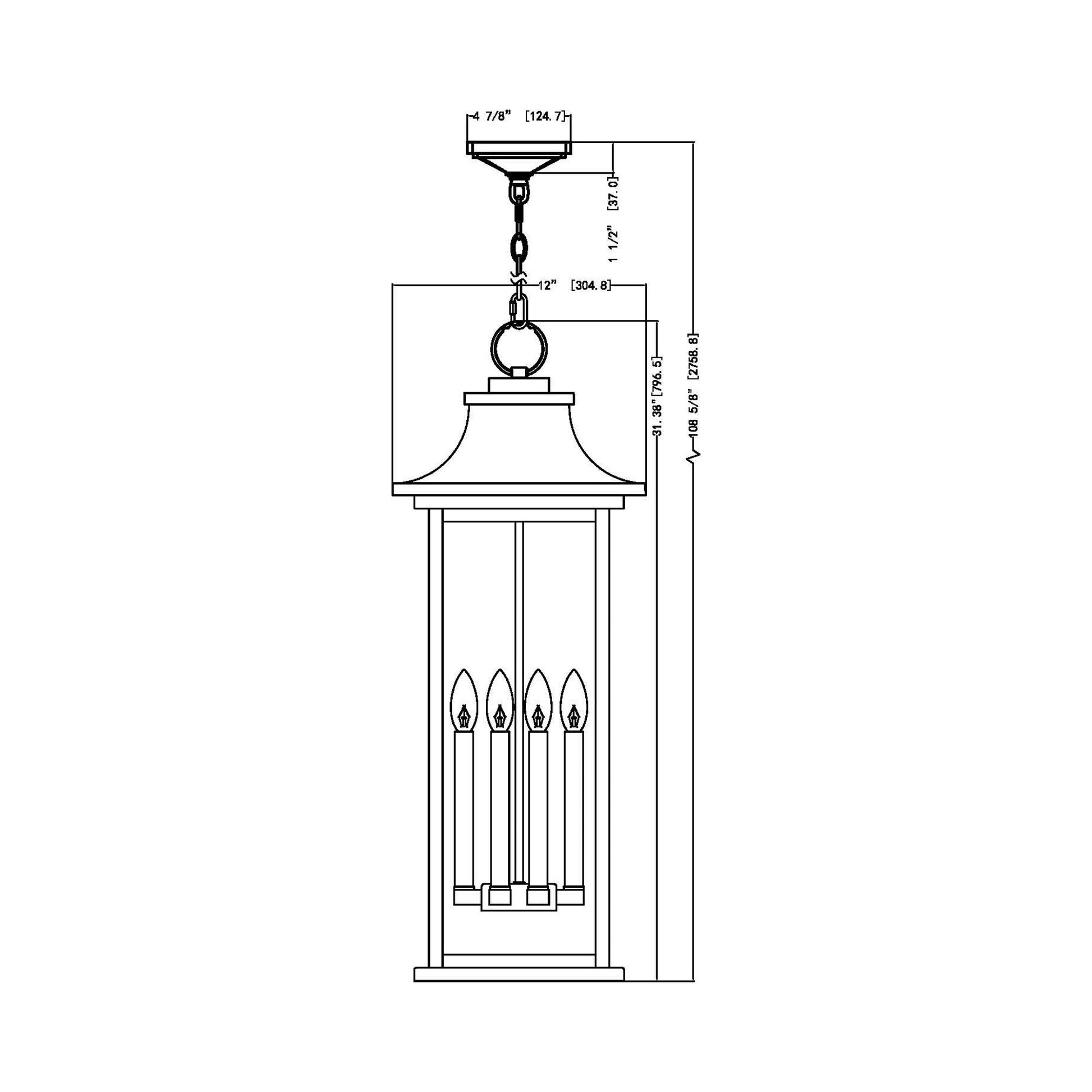 Tiberius Outdoor Pendant Light - line drawing.