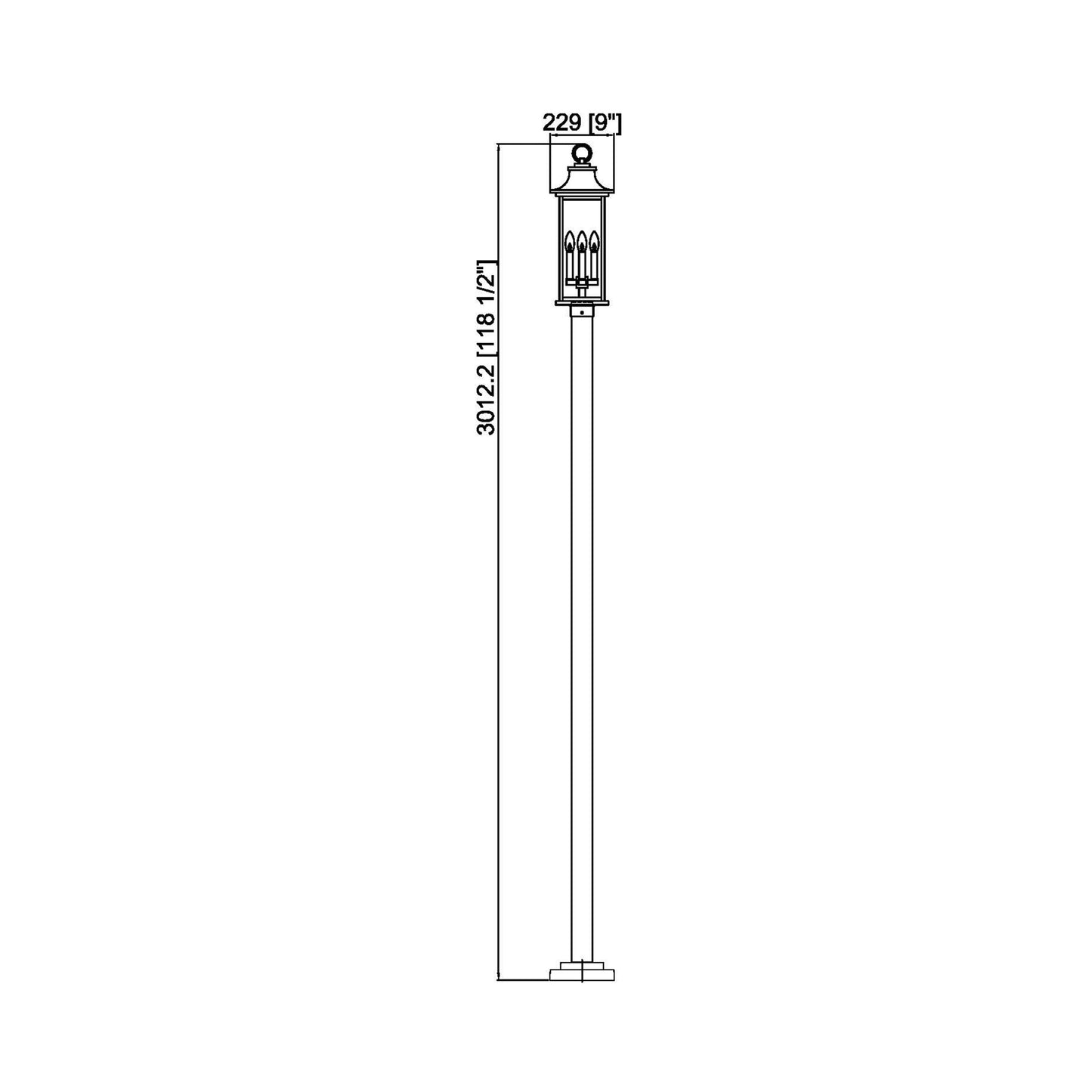 Tiberius Outdoor Post Light - line drawing.