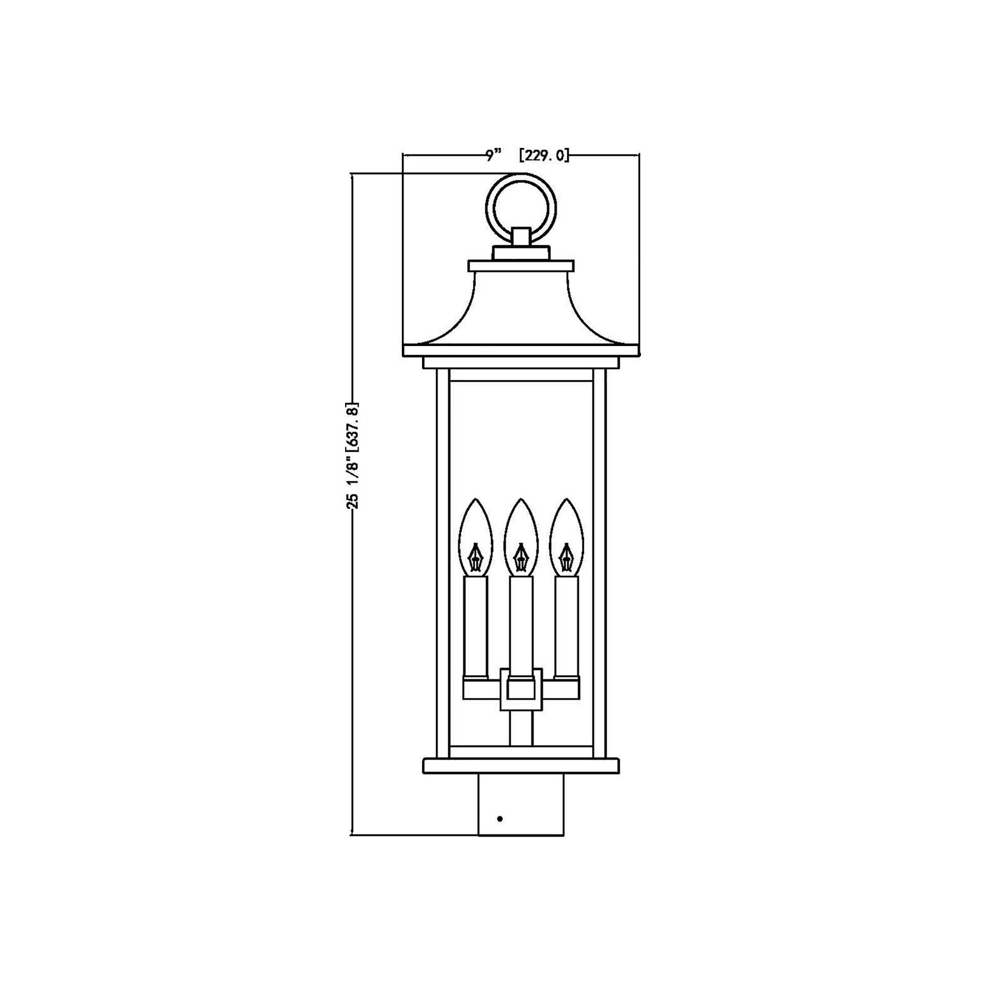 Tiberius Outdoor Post Mount Light - line drawing.