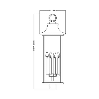 Tiberius Outdoor Post Mount Light - line drawing.