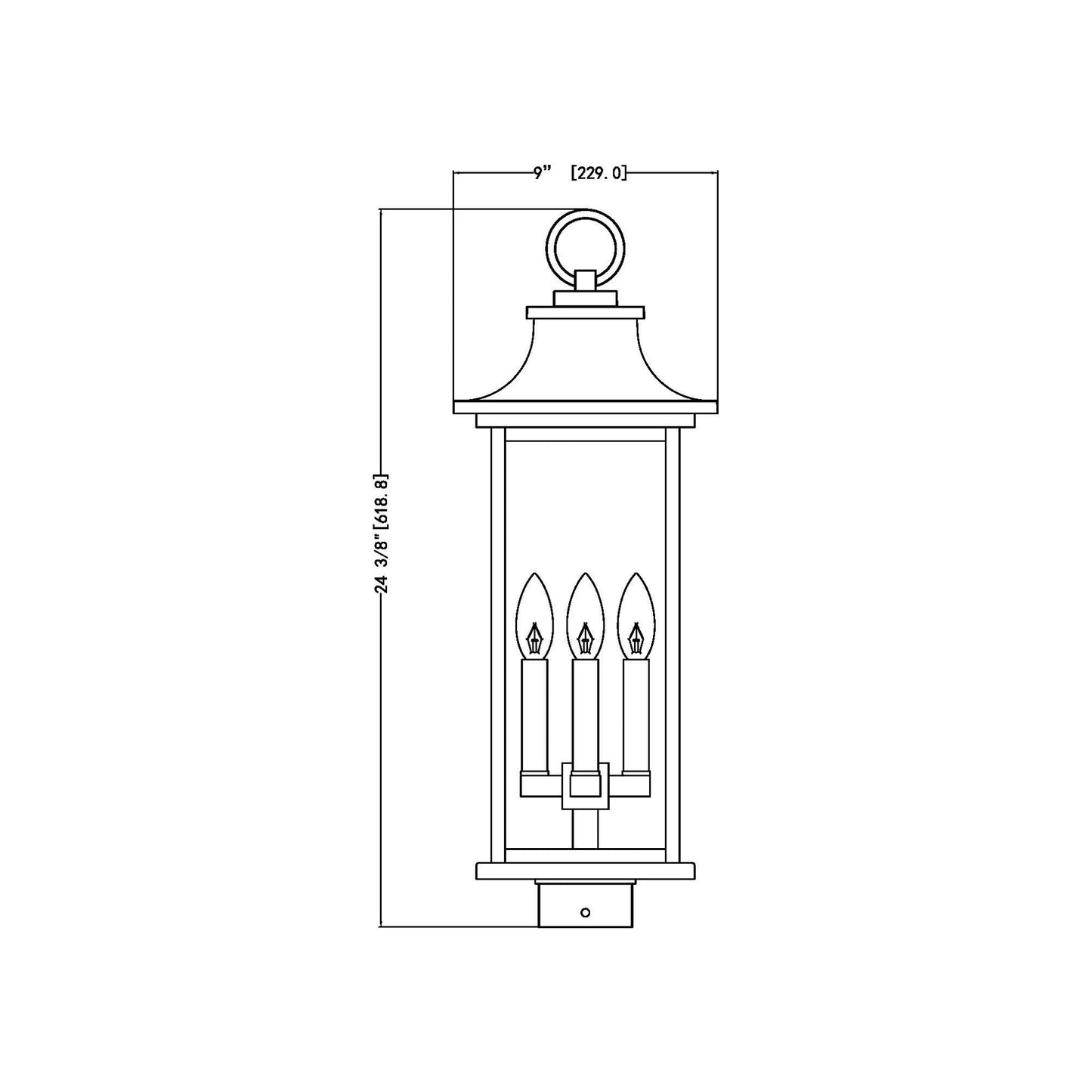 Tiberius Outdoor Post Mount Light - line drawing.