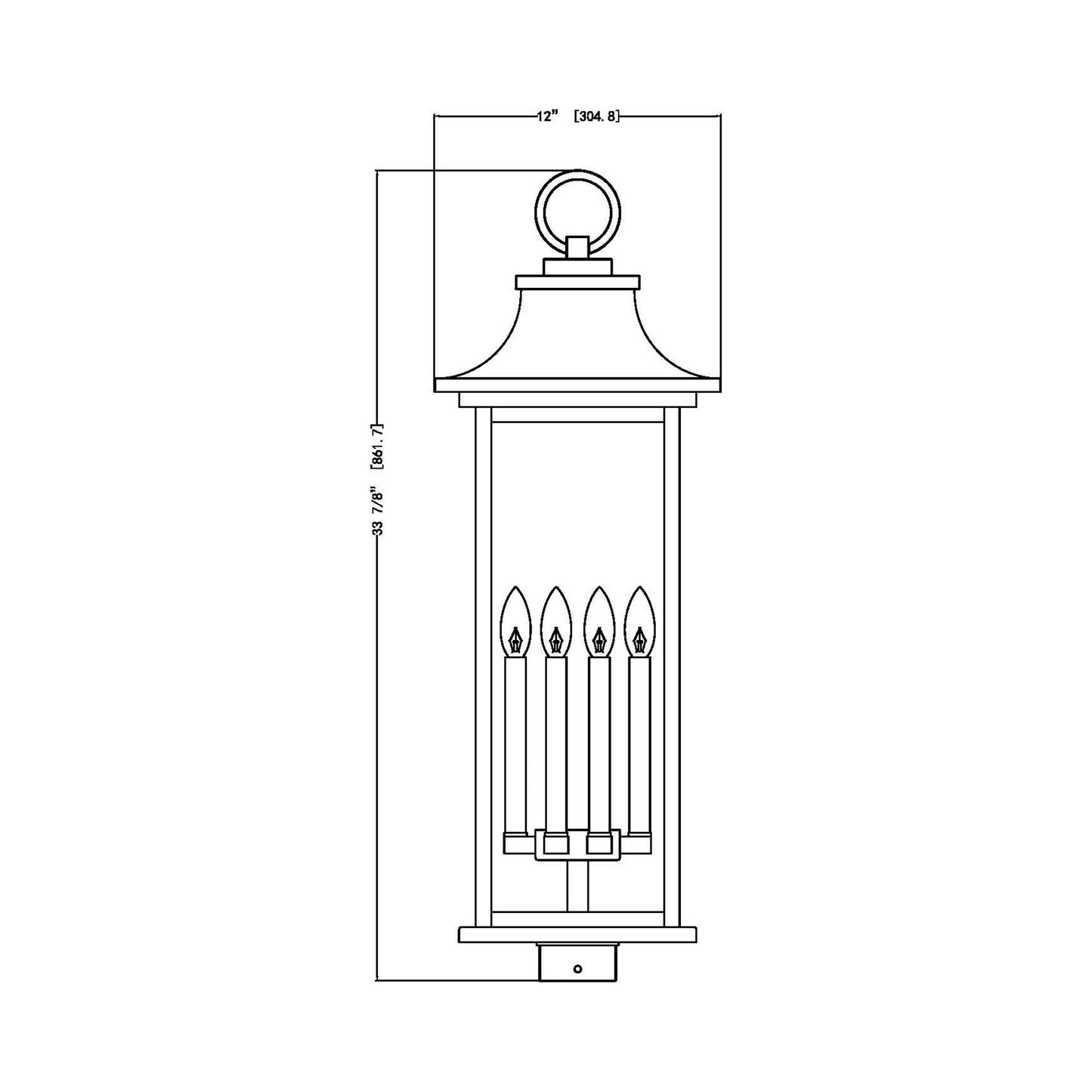 Tiberius Outdoor Post Mount Light - line drawing.