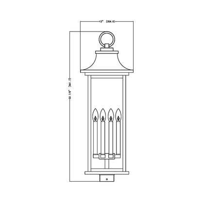 Tiberius Outdoor Post Mount Light - line drawing.
