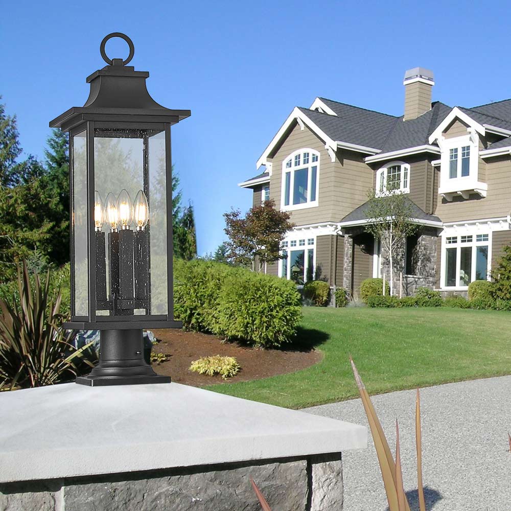 Tiberius Round Outdoor Pier Mount Light in Outside Area.