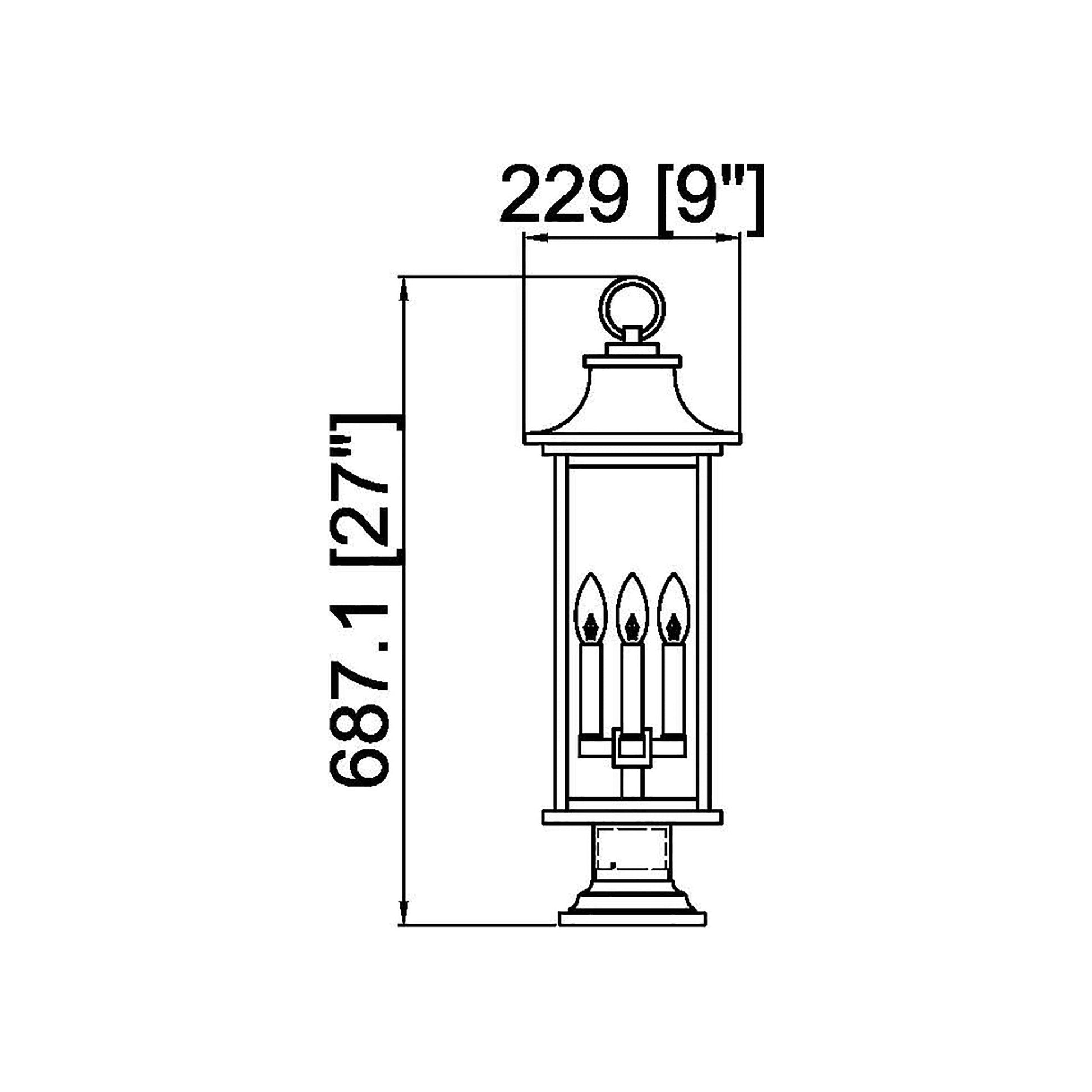 Tiberius Round Outdoor Pier Mount Light - line drawing.