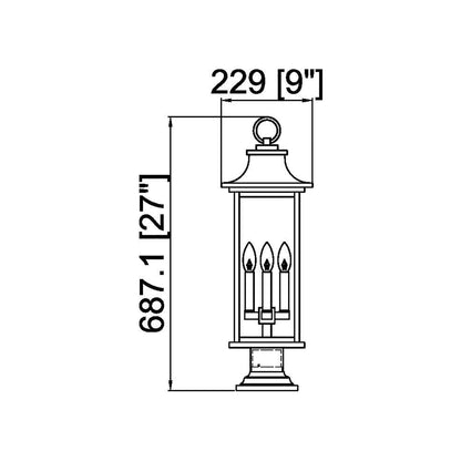 Tiberius Round Outdoor Pier Mount Light - line drawing.