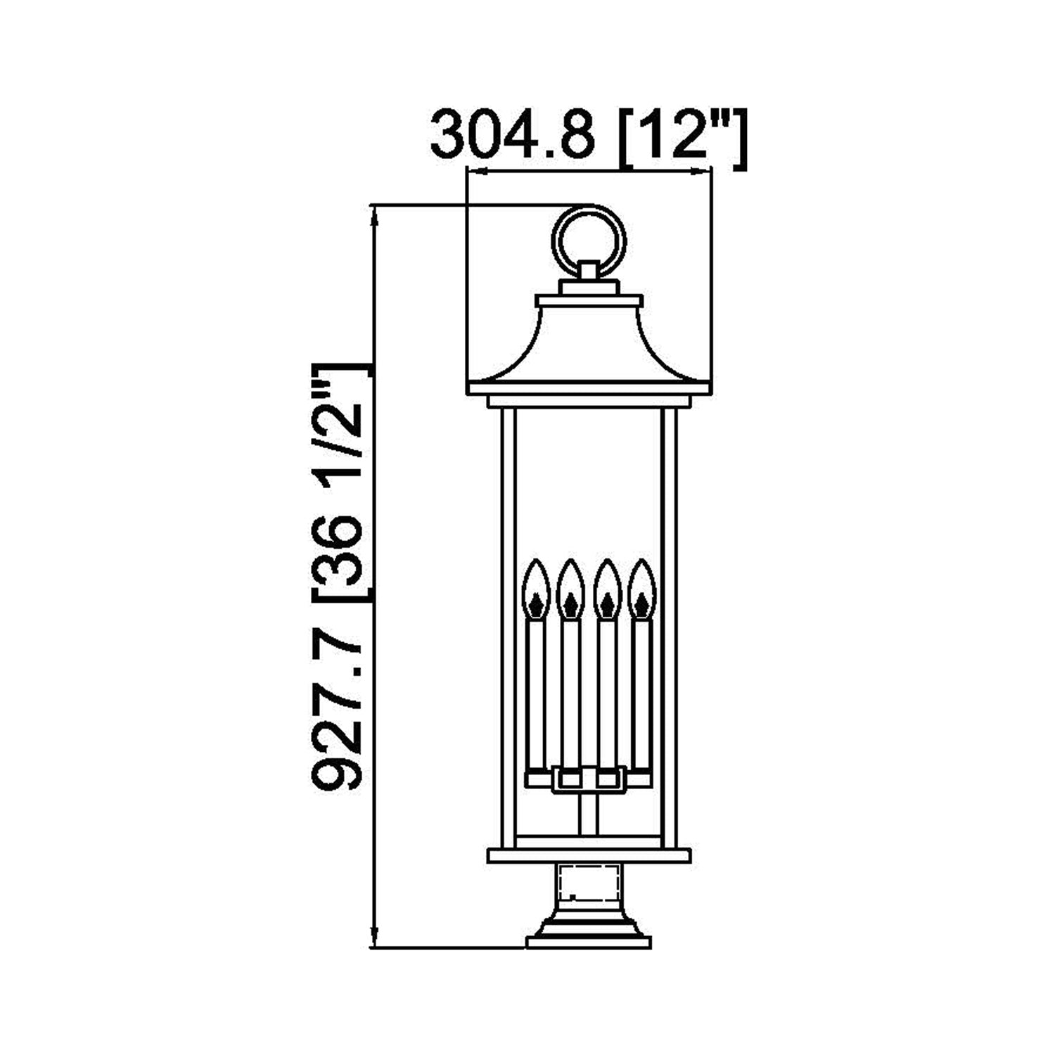 Tiberius Round Outdoor Pier Mount Light - line drawing.