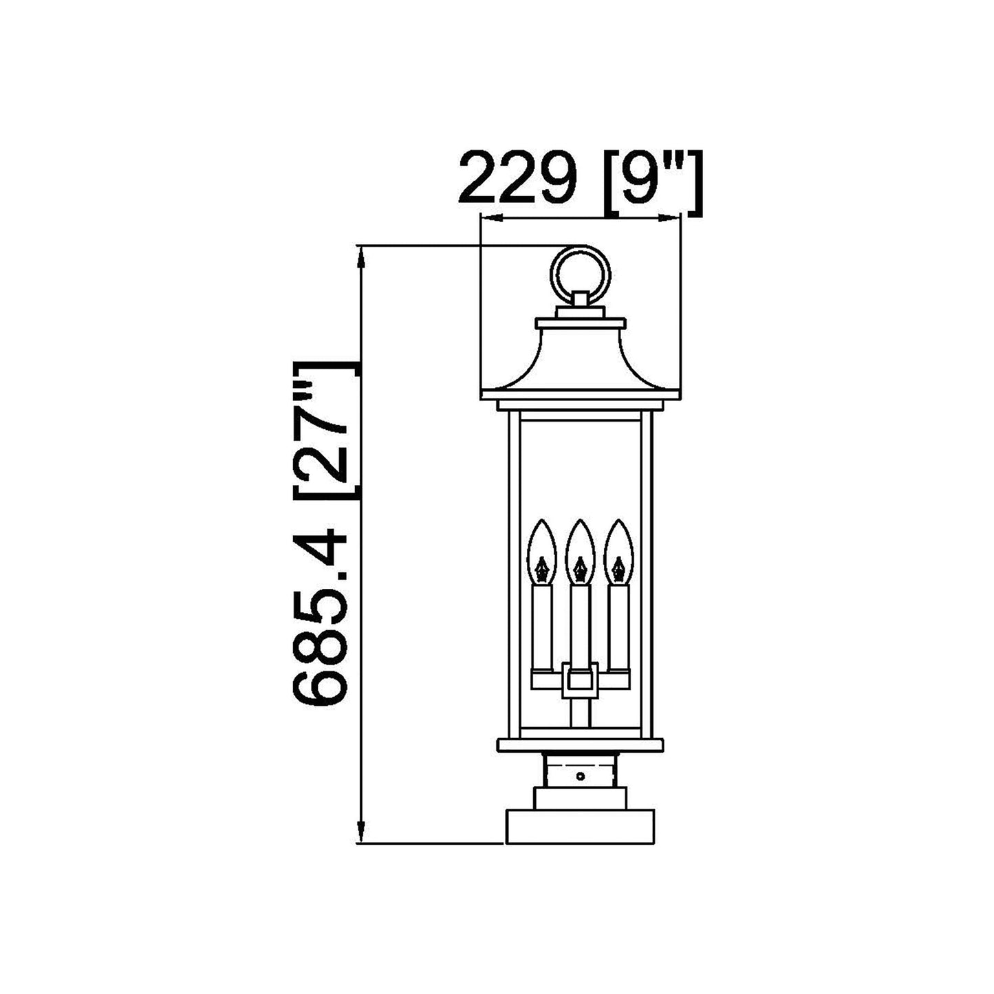 Tiberius Square Outdoor Pier Mount Light - line drawing.